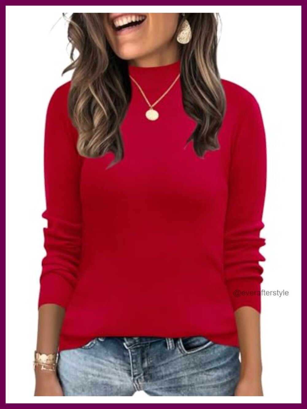 Mock Neck Long Sleeve Knit Pullover Sweater Loose Fit Women's